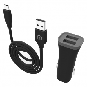 АЗУ Muvit 2.4A, 2 USB порта + кабель Type C (1м) чёрный